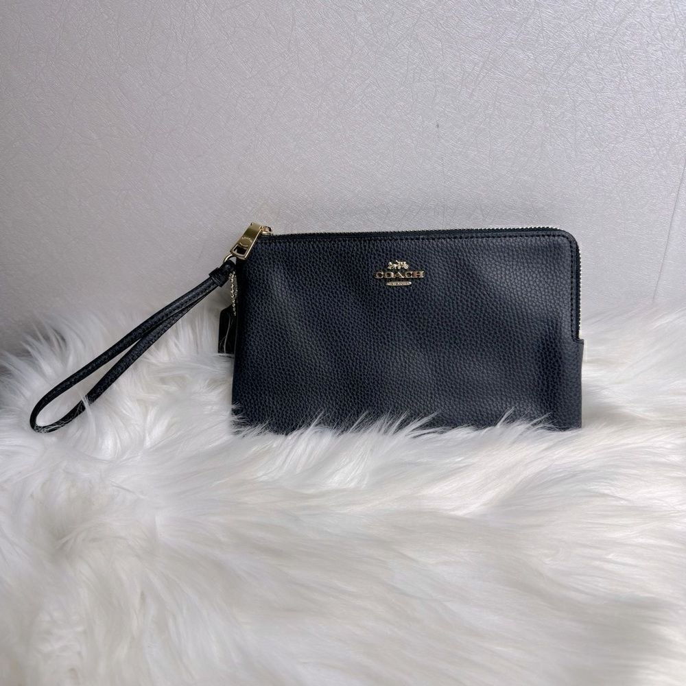 Coach Double Zip Pebbled Leather Corner Zip Wristlet